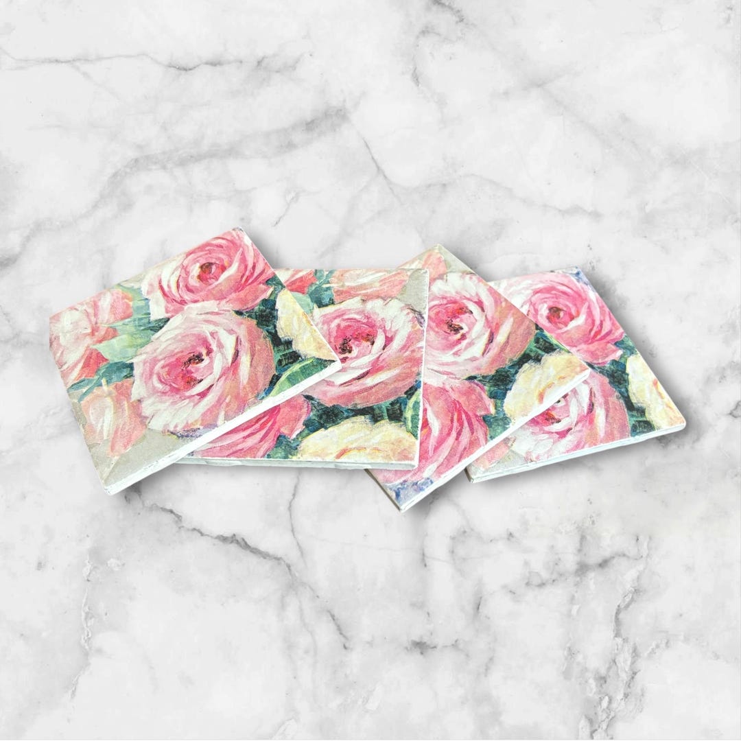 Pink Coaster Set Pink Roses Coasters (set of 4) - Etsy