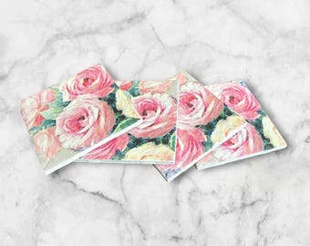Posavasos de rosas rosadas (juego de 4)