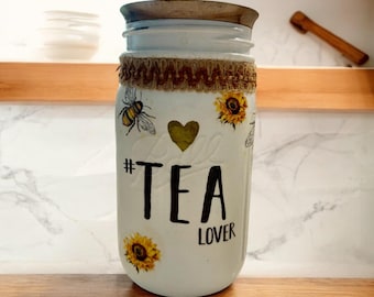 Bolsitas de té en tarro de cristal para guardar té para amantes del té