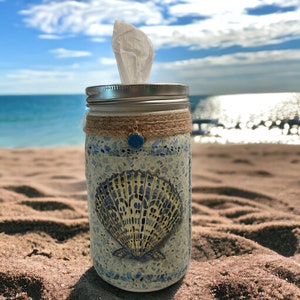 Seashell Mason Jar Tissue Holder