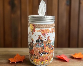 Porta pañuelos Fall Pups Mason Jar