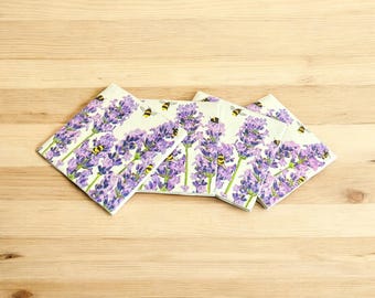 Posavasos con flores moradas y abejas (juego de 4)