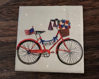 ¡250 aniversario de los EE. UU.! Posavasos patrióticos para bicicleta en rojo, blanco y azul (juego de 4).