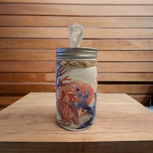 Shell/Coral Mason Jar Tissue Holder
