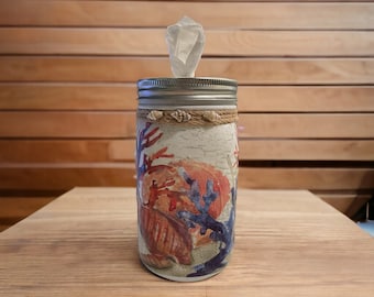 Porta pañuelos de papel en tarro de albañil con forma de concha o coral