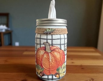 Porta pañuelos de calabaza de otoño en tarro de cristal