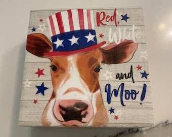 ¡250 aniversario de los EE. UU.! Posavasos patrióticos con diseño de vaca roja, blanca y mugiendo (juego de 4)