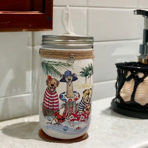 Fun Pups at the Beach Mason Jar Tissue Holder