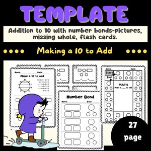 TEMPLATES - Addition to 10 with number bonds-pictures, missing whole, flashcards