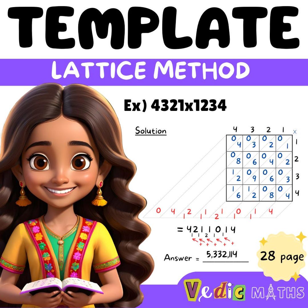 Template Lattice Multiplication Worksheets 4 by 4 Digit Etsy