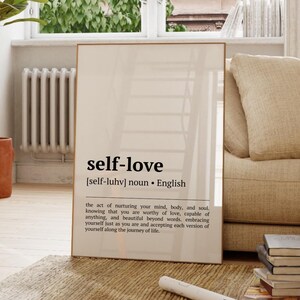 self love definition print | self love wall art | definition print | minimalist poster | home decor printable wall art | digital download.