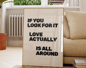 El amor está en todas partes. Impresión: Arte de pared estético para dormitorio negro. Arte de pared minimalista PNG + PDF retro (descarga digital).