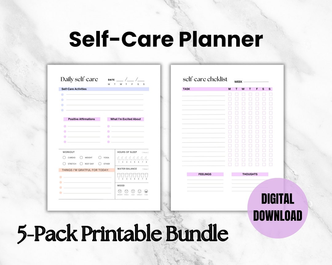 Self-care Planner Checklist for Mental Health and Wellness, Daily Well ...
