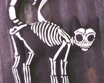 Halloween Cat Skeleton Hand Painted Ornament for your Creepy Cool Holiday Decor