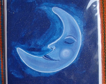 Sleeping Crescent Moon Art Card  5 by 7 Gift Card Free Shipping in United States Lunar New Year Blue Moon Celestial Crescent Art Card