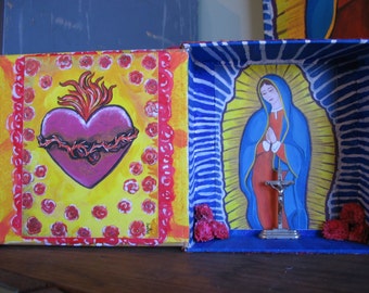Sacred Heart and Madonna Art Shrine Cigar Box