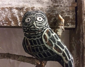 Owl Plushie Pin Hand Painted Black Owl
