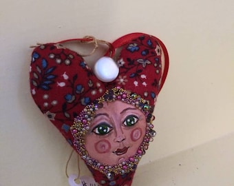 Anthropomorphic Valentine Heart Hand Painted by Tessimal Ready to Ship