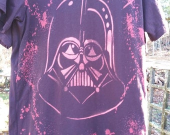 Darth Vader Bleach Painted Tshirt Star Wars Follow the Force Black Bleach Dyed T shirt size Medium