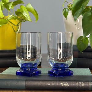 1 Pair of Bormioli Rocco Ibisco Glasses Cobalt Blue Square Base 8 Ounces