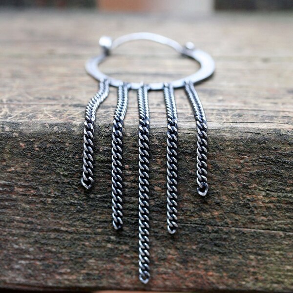 Metal fringe earrings oxidized sterling silver No. 5