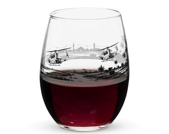 AH-1W SuperCobra Wine Glass 15oz | USMC Iraq Veteran Gift | Operation Iraqi Freedom | Marine HMLA Pilot Stemless Glass