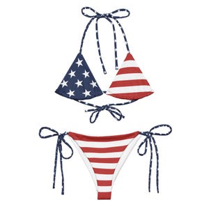 American Flag Bikini Set – USA Patriotic Stars & Stripes Spaghetti Strap Two-Piece Swimsuit for Women, USA Flag Swimsuit, 4th of July Beach