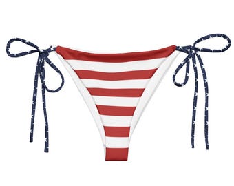 USA Flag Bikini Bottom – American Patriotic Swimsuit with Red & White Stripes, Perfect for 4th of July, Pool Parties Beach Days