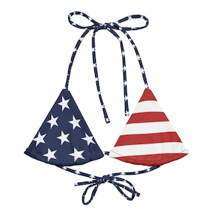 USA Flag Bikini Set – American Patriotic Stars & Stripes Spaghetti Strap Two-Piece Swimsuit for Women, USA Flag Swimsuit, 4th of July Beach image 3