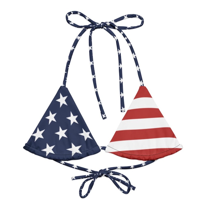 USA Flag Bikini Set – American Patriotic Stars & Stripes Spaghetti Strap Two-Piece Swimsuit for Women, USA Flag Swimsuit, 4th of July Beach image 3