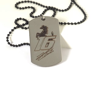 Carte d'identité personnalisée avec votre logo en acier inoxydable avec collier chaîne boule noire : un cadeau parfait pour les amateurs de sport longueur 60 cm