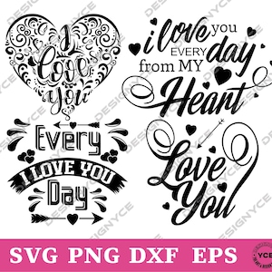 Kocham Cię SVG, Kocham Cię Wektor, Sylwetka Velantine, Plik Cricut, Clipart, Projekt do cięcia, Png, DXF i Eps