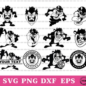 Tasmanian Devil Black and White SVG, Tasmanian Devil Vector, Silhouette, Cricut file, Clipart, Cuttable Design, Png, Dxf & Eps Designs.