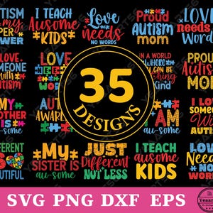 Autism Awareness SVG Bundle: Puzzle Piece Clipart, Mom Dad Quotes (Digital Download)