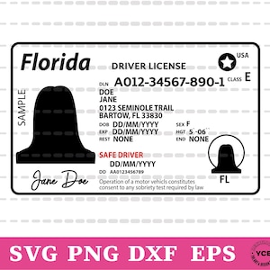 Florida Führerschein SVG, Florida Führerschein Vektor, Silhouette, Cricut-Datei, Clipart, schneidbares Design, Png, Dxf & Eps Designs.