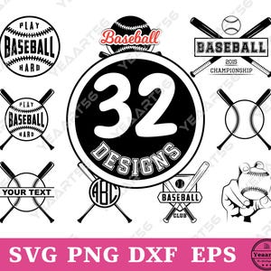 Baseball SVG Bundle | 32 Baseball Bat Ball Clipart PNG DXF Eps | Sports Monogram Logo Design for Cricut Silhouette