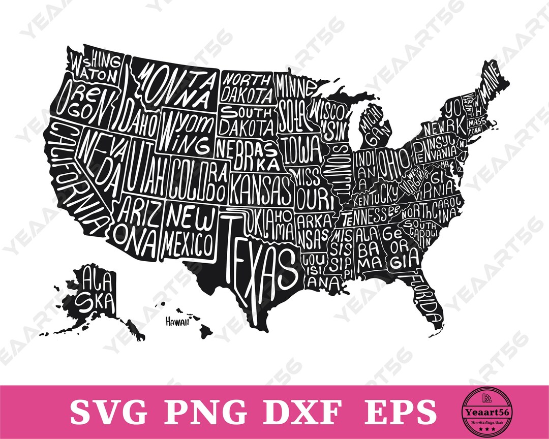 USA 50 States Map SVG Bundle | State Name Silhouette Png Dxf Eps ...