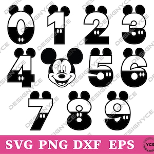 Mickey Mouse Numbers Clipart SVG, Mickey Mouse Numbers Vector, Silhouette, Cricut file, Clipart, Cuttable Design, Png, Dxf & Eps Designs.
