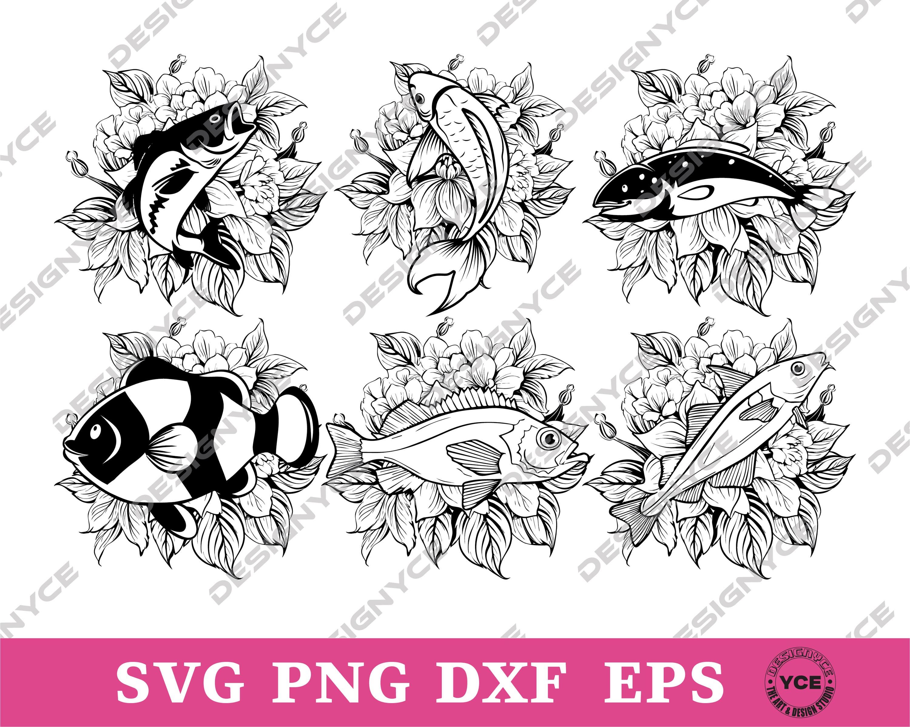Floral Fish SVG, Floral Fish Vector, Silhouette, Cricut File, Clipart ...