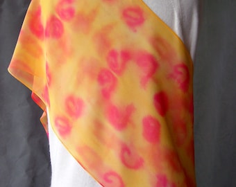 Large Hand Dyed Silk Chiffon Scarf - Sibori Soft Pinks and Oranges, Creamsickle color hand dyed Shibori great gift idea sof light unique