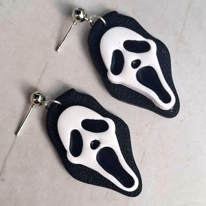 Ghost Face Earrings Polymer Clay – Horror Movie Earrings, Scary Movie Halloween Jewelry, Handmade Spooky Earrings