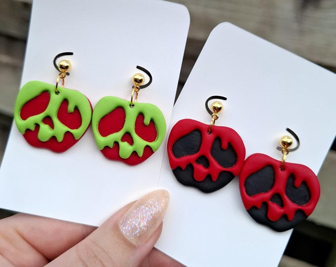 Featured listing image: handmade polymer clay poison apple earrings