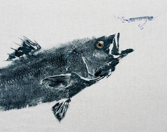 GYOTAKU fish Rubbing Striped Bass Art Print 11X14 inches Fisherman Gift quality Saltwater Fishing Lure by artist Barry Singer