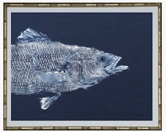 GYOTAKU fish Rubbing Two Striped Bass Art Prints (head & tail) 8.5&quot; X 11&quot; Great Fisherman Gift quality Salt Water Fishing Decor by Singer