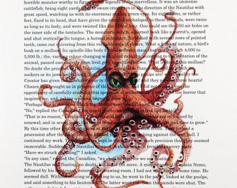 Twenty Thousand Leagues Under the Sea Jules Verne Art Print Giant Squid Watercolor 8.5 X 11 by Barry Singer