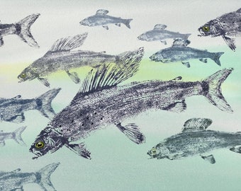 Stratum Large size Arctic Grayling GYOTAKU Art Print 11” X 14” Fisherman Gift by Fish artist Barry Singer