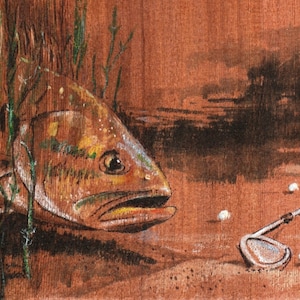 Large mouth Bass with golf balls and club Watercolor 8X10 Art Print Best funny golfer gift Lake House cottage Decor  by artist Barry Singer