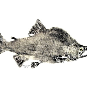 GYOTAKU fish Rubbing Alaska Humped Back Pink Salmon 8.5 X 11 quality Art Print Cottage Decor Fly Fishing by artist Barry Singer