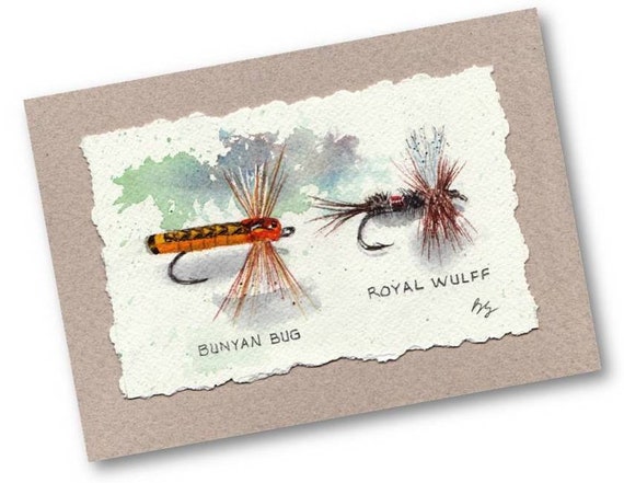 Watercolor Illustration Royal Wulff and Bunyan Bug Flies 5X7 Art Print From  A River Runs Through It for the Fly Fisherman by Barry Singer -  Canada