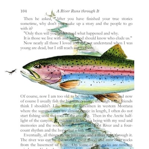 A River Runs through It The Last page Norman Maclean 8" X 10" Rainbow Trout watercolor Fly Fisherman Art Print Student teacher gift